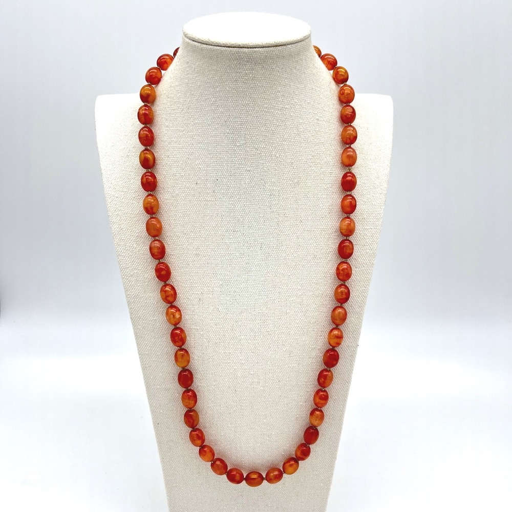 Sarah Coventry Orange Beaded Necklace Vintage Carnelian Style Faceted Oval Beads